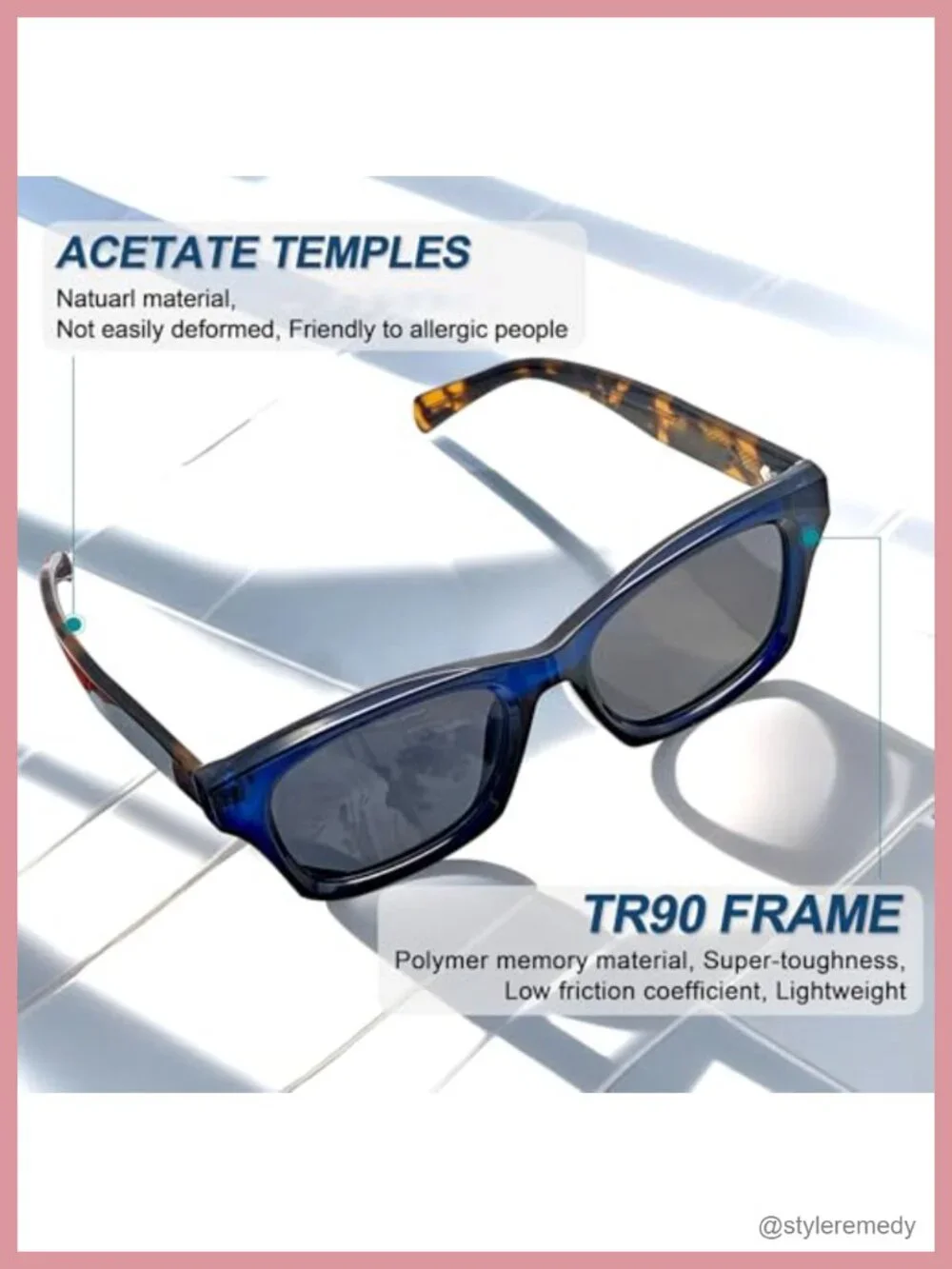 Acetate Square Polarized Sunglasses UV400 Protection